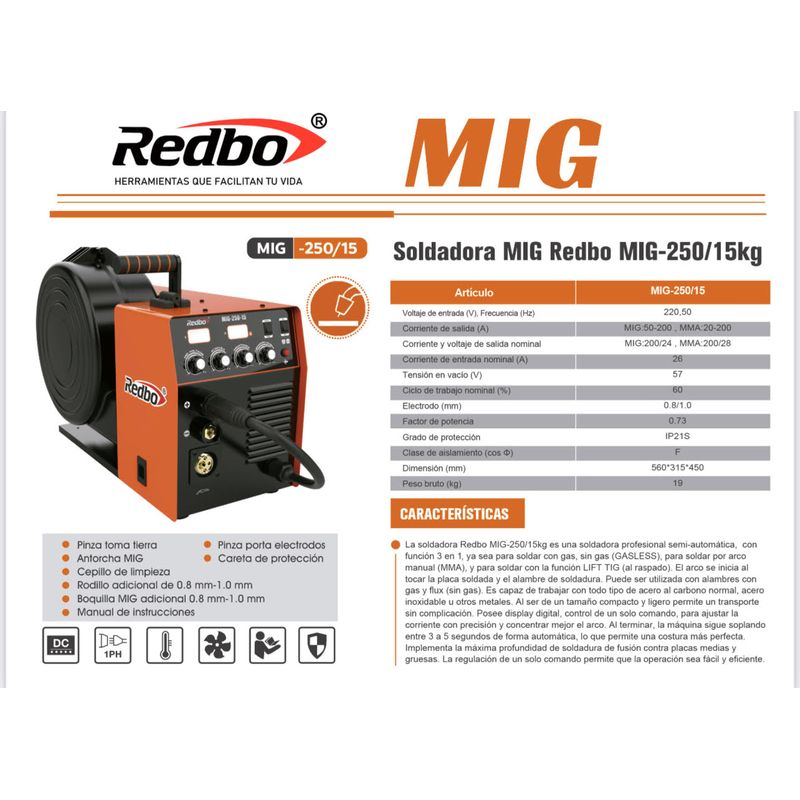 MAQUINA-SOLDADORA-FLUX-MIG-250-15KG-MMA-TIG-REDBO