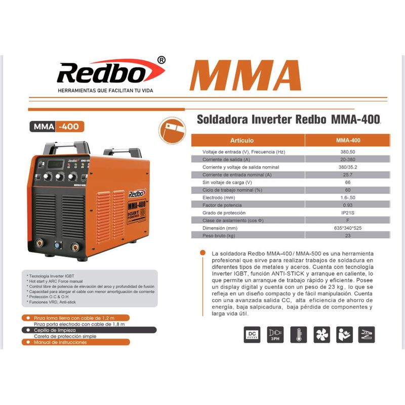 SOLDADORA-INVERTER-TRIFASICA-MMA-400-REDBO