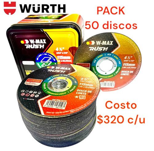 PACK 50 DISCO CORTE 4 1/2" x 1.0MM WURTH RUSH METAL