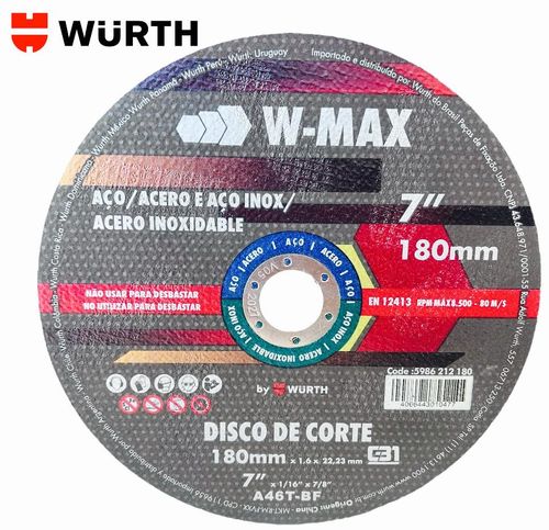 DISCO CORTE 7" x 1.6MM WURTH W-MAX METAL