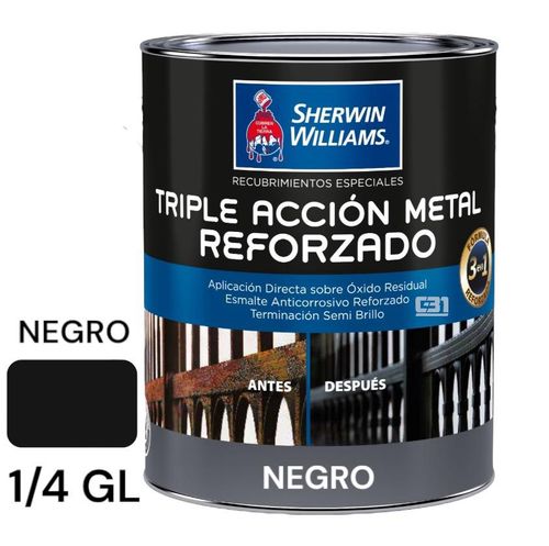 ESMALTE ANTICORROSIVO TRIPLE ACCIÓN NEGRO 1/4GL REFORZADO SHERWIN WILLIAMS