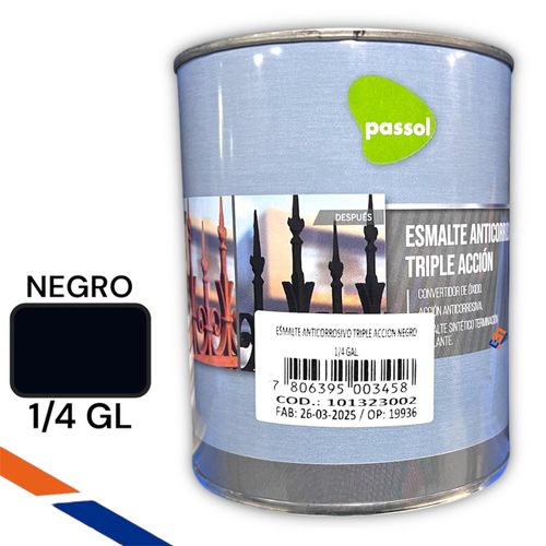 Esmalte Anticorrosivo Triple Accion Negro 1/4GL passol