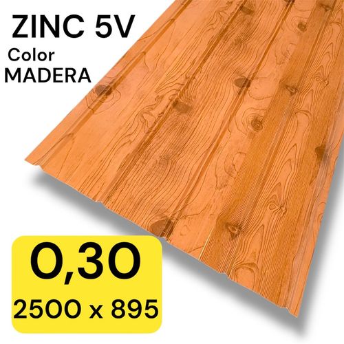 PLANCHA ZINC 5V COLOR MADERA 0.30x895x2500mm