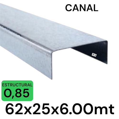 METALCON CANAL 62X6MT 0.85MM U 2x3