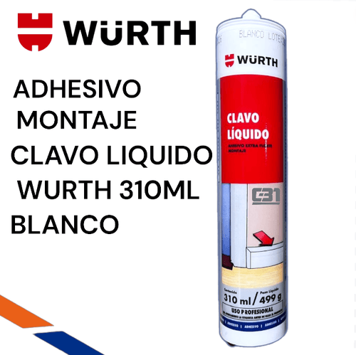 ADHESIVO MONTAJE CLAVO LIQUIDO 310ML WURTH BLANCO