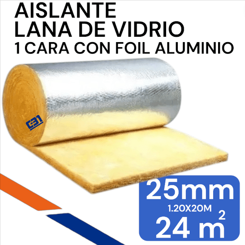LANA DE VIDRIO 1CARA ALUMINIO 25MM 24M2 FOIL