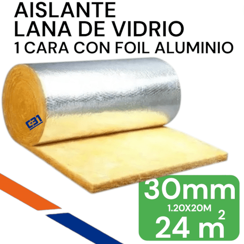LANA DE VIDRIO 1CARA ALUMINIO 30MM 24M2 FOIL